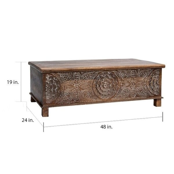 dimension image slide 1 of 2, The Curated 17th Century Trunk Solid wood hand-carved 48" Coffee Table - 48 x 24 x 17 (H)