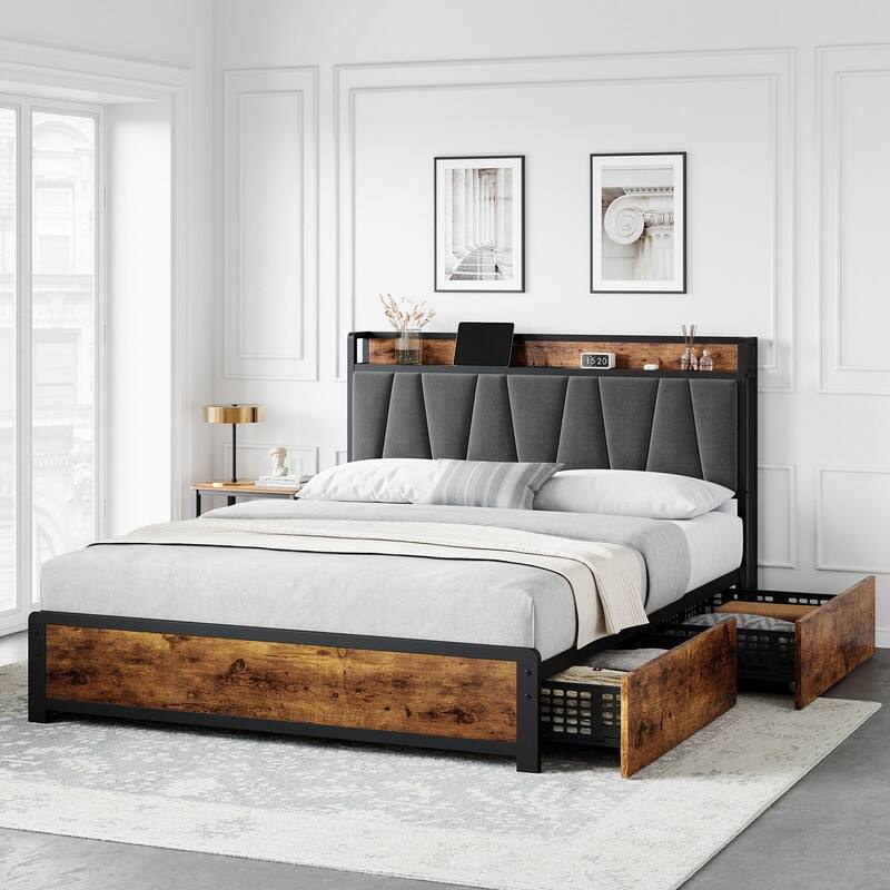 Bed Frame with Sturdy Metal Slats Support