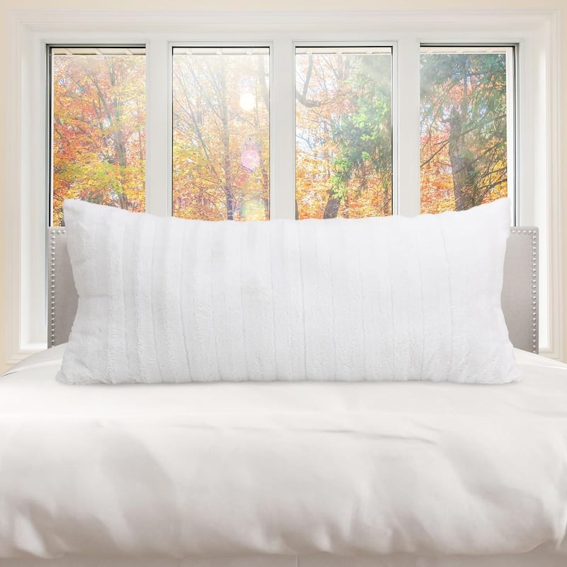 Cheer Collection 18x40 Faux Fur Decorative Throw Pillow - White