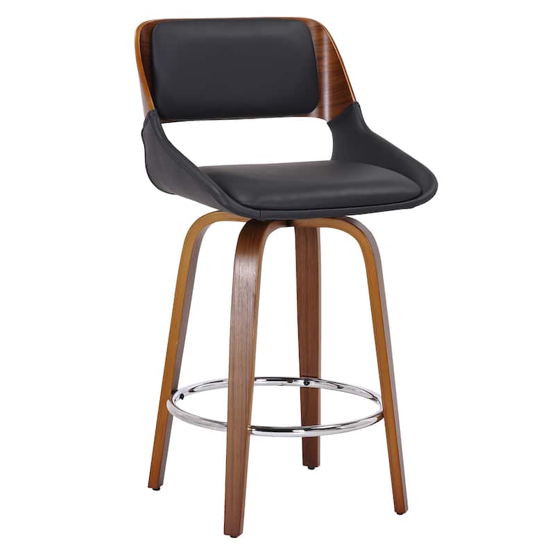 Mid-Century Fabric and Wood 26" Counter Stool with Swivel - Black
