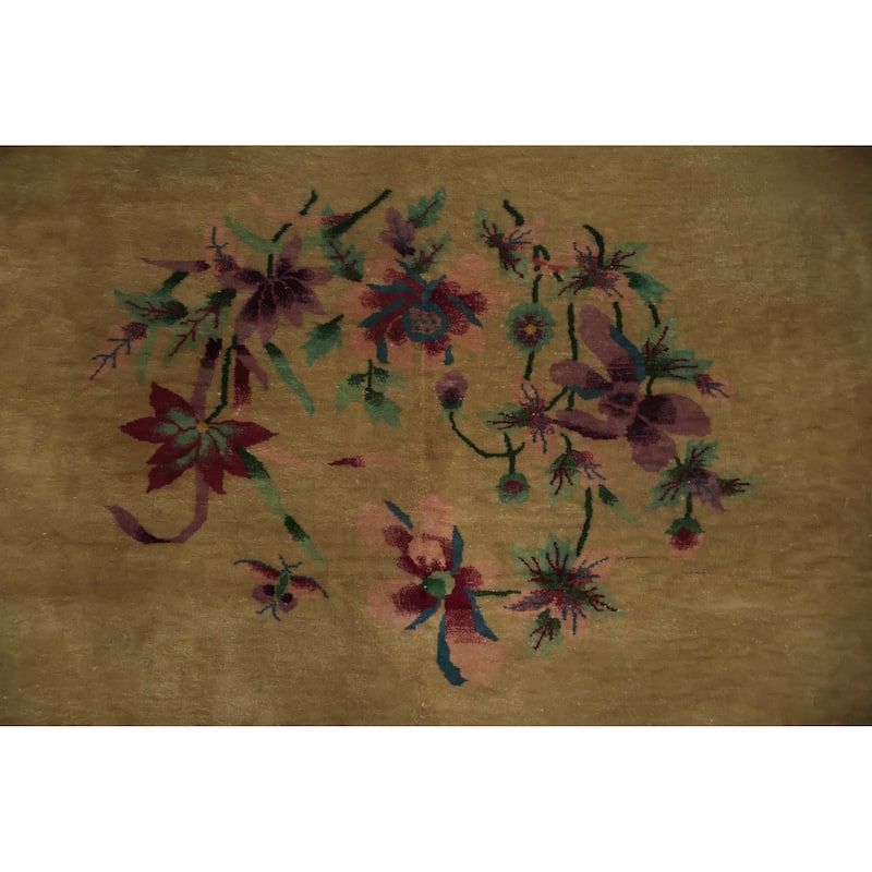 Hand Knotted Oriental 100% Wool Carpet Traditional Floral Brown Art Deco Area Rug - 11' 6'' X 8' 11''