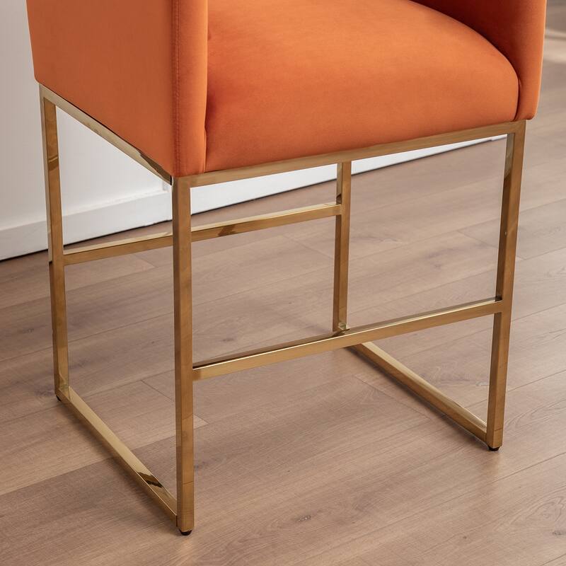 SEYNAR Mid Century Modern Velvet Accent Armrest 27-inch Tall Bar Stool Set of 2 with Metal Frame