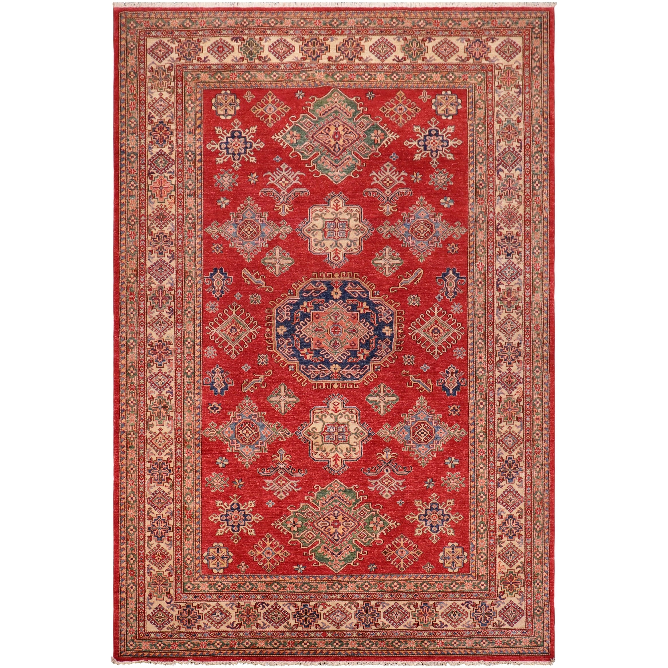 Caucasian Super Kazak Avery Red/Beige Hand Knotted Wool Rug - 8'9'' x 11'8''