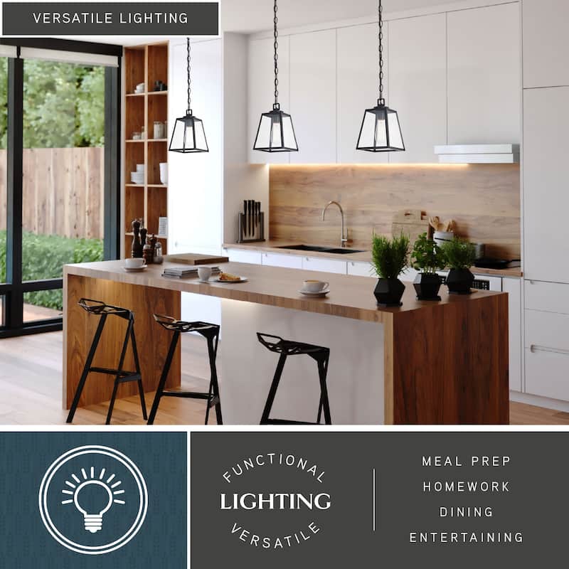 Grant Farmhouse Mini Pendant Ceiling Light Clear Glass - 7-in W x 10.25-in H x 7-in D - Black