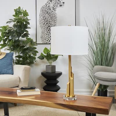 Gold Metal Tiered Pillar Abstract Room Accent Lamp with Glass Base