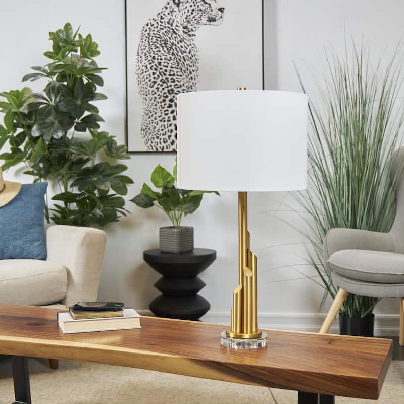 Metal Abstract Tiered Pillar Room Accent Lamp with Glass Base - Gold - Roche River Decor