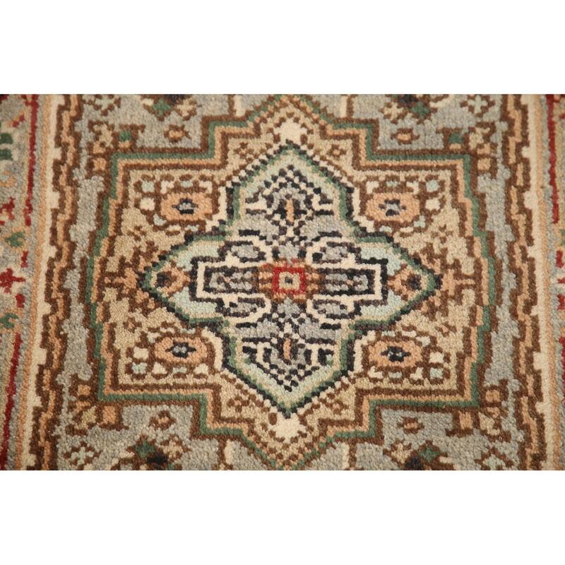 Hand Knotted Oriental 100% Wool Carpet Traditional Medallion Greys & Charcoal Heriz (serapi) Area Rug - 3' 0'' X 2' 0''