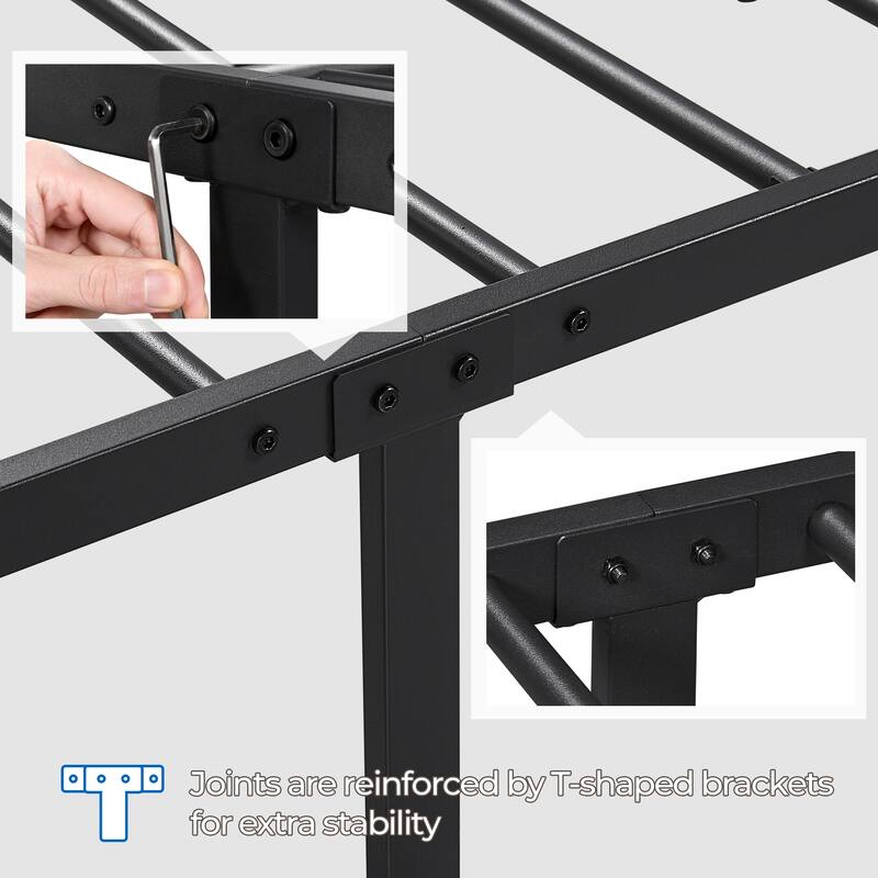 Yaheetech Metal Bed with High Headboard and Footboard with Storage