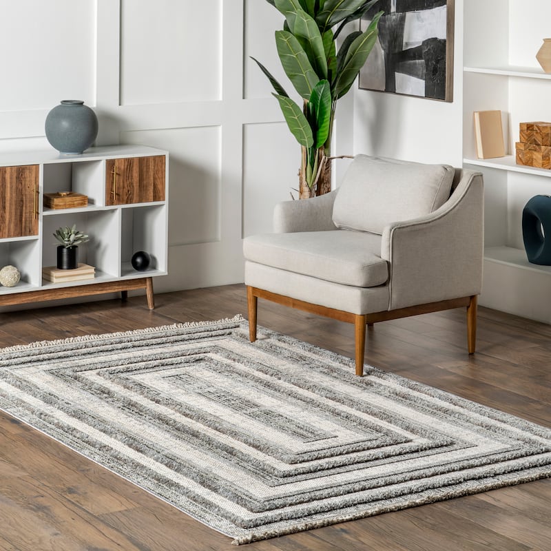 Nuloom Violette Casual Bordered Tasseled Area Rug - 5' x 8' - Grey - Rectangle