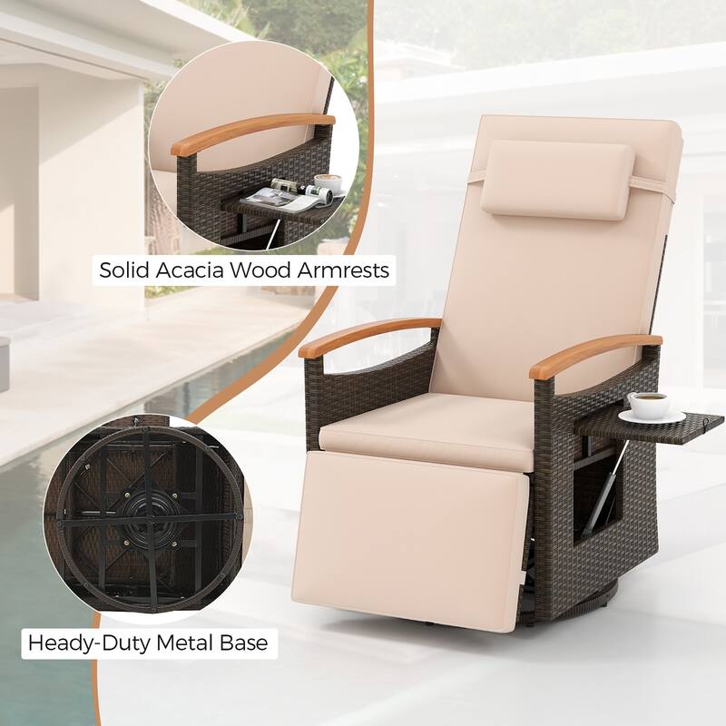 Gymax 2PCS Outdoor Swivel Rattan Recliner Chair Patio Wicker Chaise