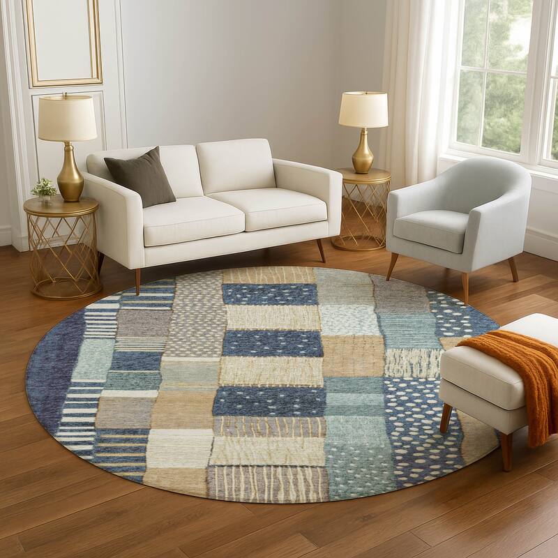 Premium Washable Super Soft Modern Patchwork Mayfield Rug - Navy - 8' x 8'