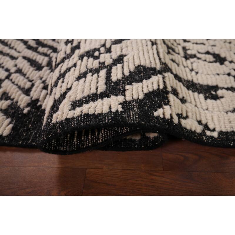 Black Ivory Moroccan Abstract Area Rug Hand-Knotted Wool Carpet - 5'0"x 8'5"
