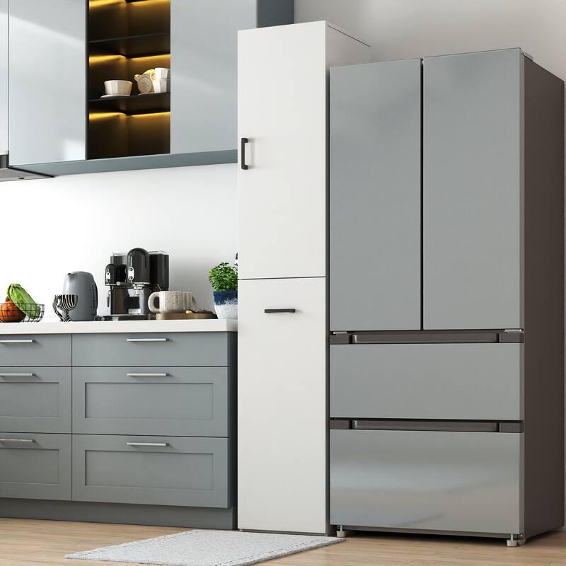 Tall Kitchen Pantry Cabinet with 3-Tier Pull-Out Storage Shelf, Freestanding Organizer with Door