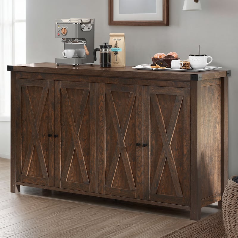 Moasis 55-inch Farmhouse Four-Door Buffet Cabinet Storage Kitchen Sideboard Buffet Table