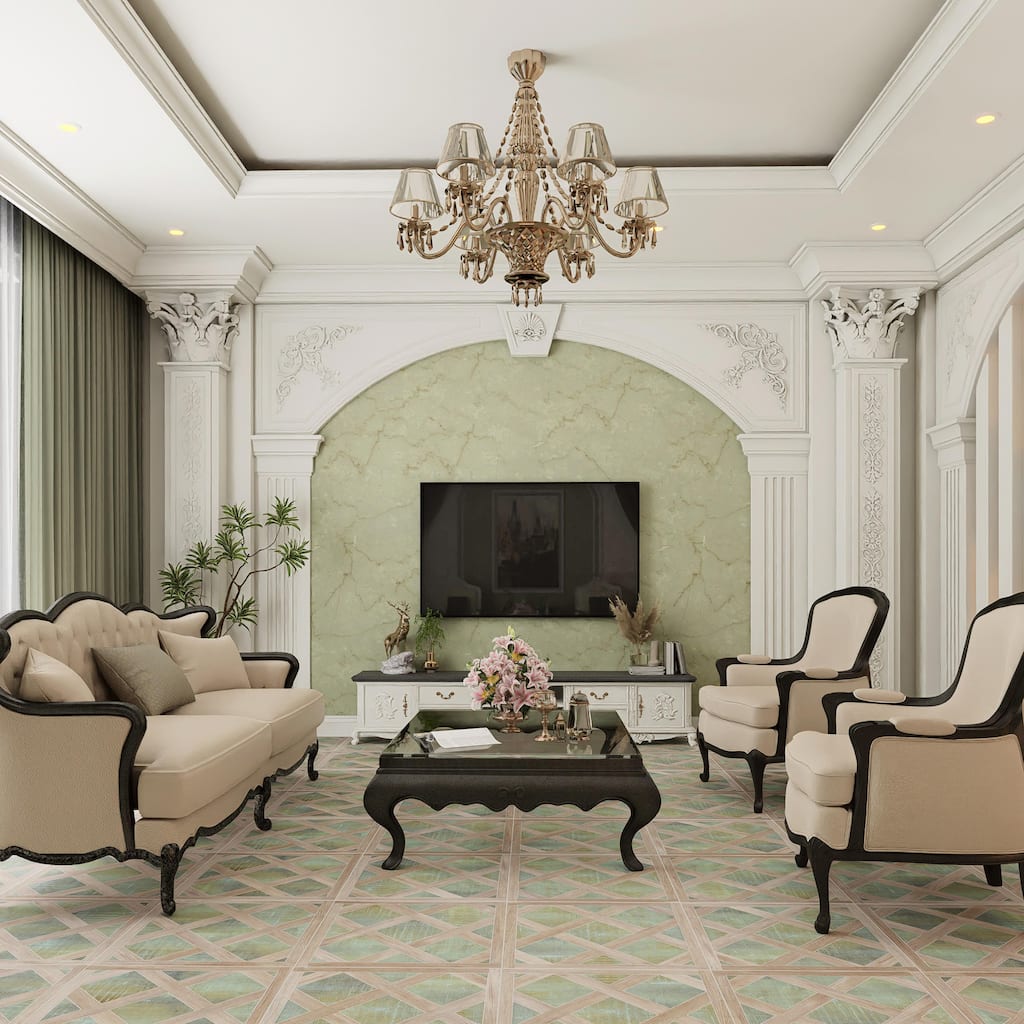 Merola Tile Fusione Intarsio Green 23-1/2" x 23-1/2" Porcelain Floor and Wall Tile