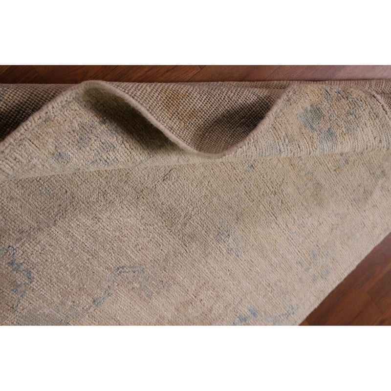 Earth Tone Oushak Vegetable Dye Runner Rug Hand-Knotted Wool Carpet - 2'11" x 9'8"