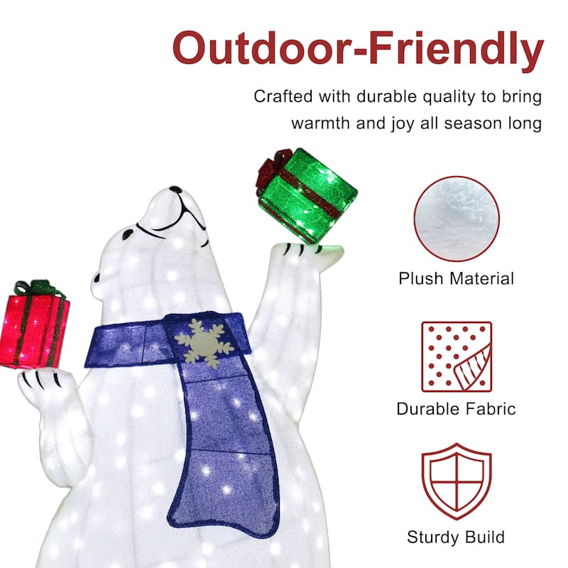 Puleo International Set of 4 Pre-Lit Bear Family Christmas Holiday Decor with 450 Cool White Twinkling LED Lights