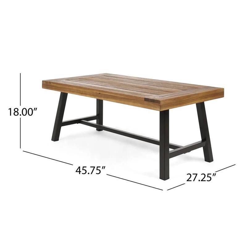 Industrial Acacia Wood Coffee Table with Slat Panel Top and Metal Frame