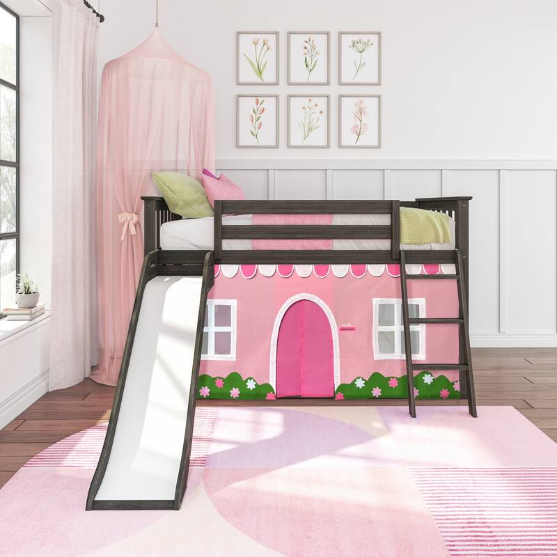 Max and Lily Classic Twin over Twin Low Bunk with Easy Slide and Curtain