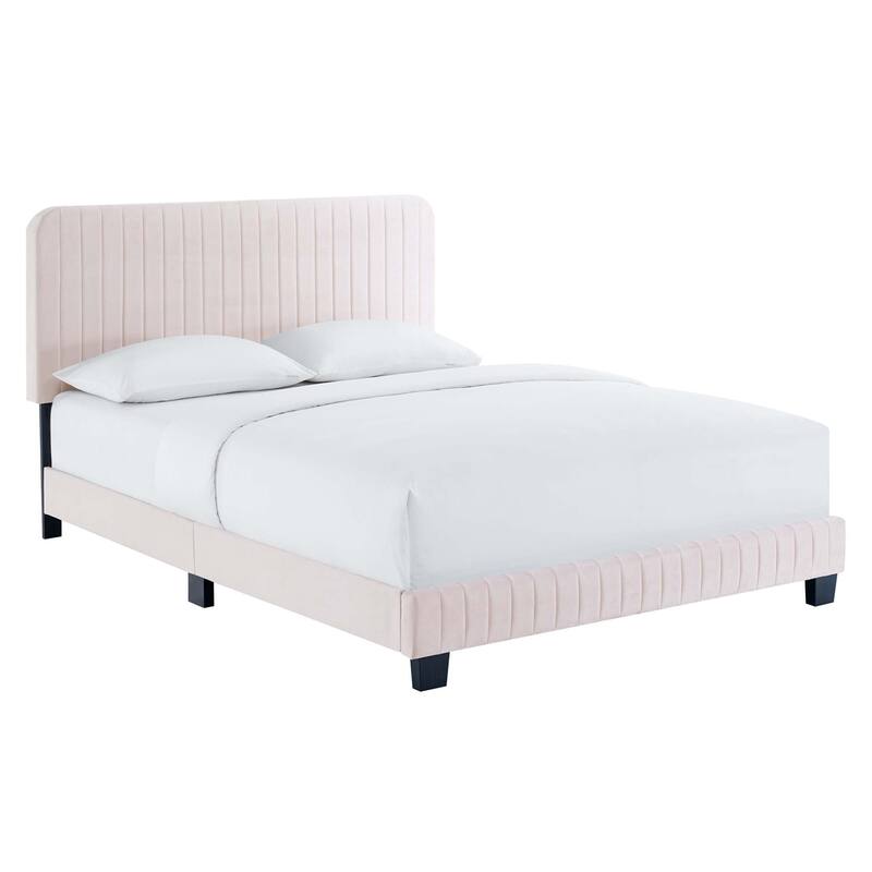 Celine Channel Tufted Performance Velvet King Platform Bed - Pink