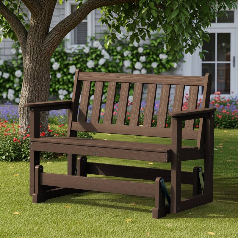 Outdoor Patio HDPE Glider Bench, Garden Rocking Bench - Brown