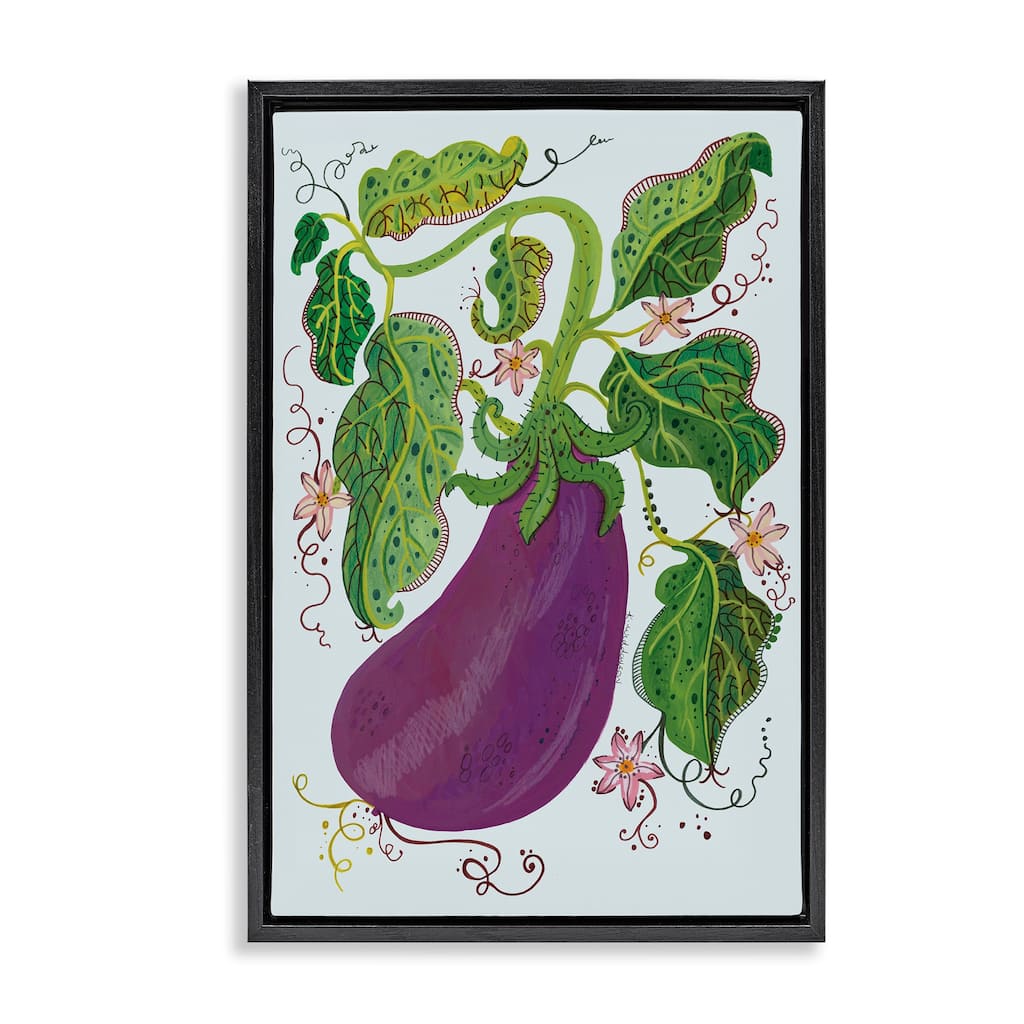 Stupell Whimsical Detail Eggplant Framed Floater Canvas Wall Art Design By Kay Widdowson