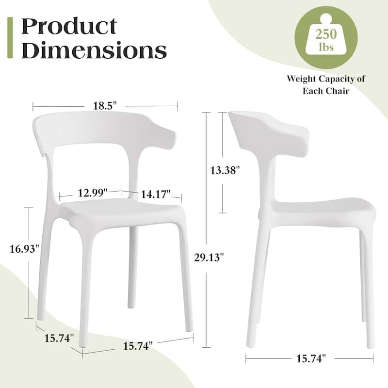 Javlergo 4-Pack Stackable Plastic Chairs for Indoor & Outdoor Use 250lb Capacity Horn Back Design Patio Dining Chairs