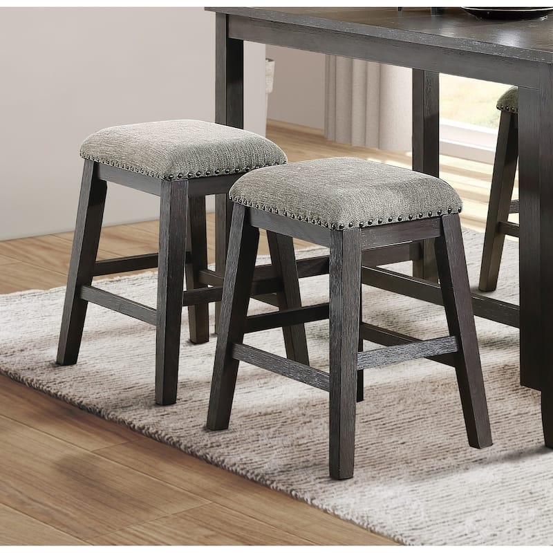2PC Counter Height Barstool Chenille Upholstery Seat Nailhead Trim