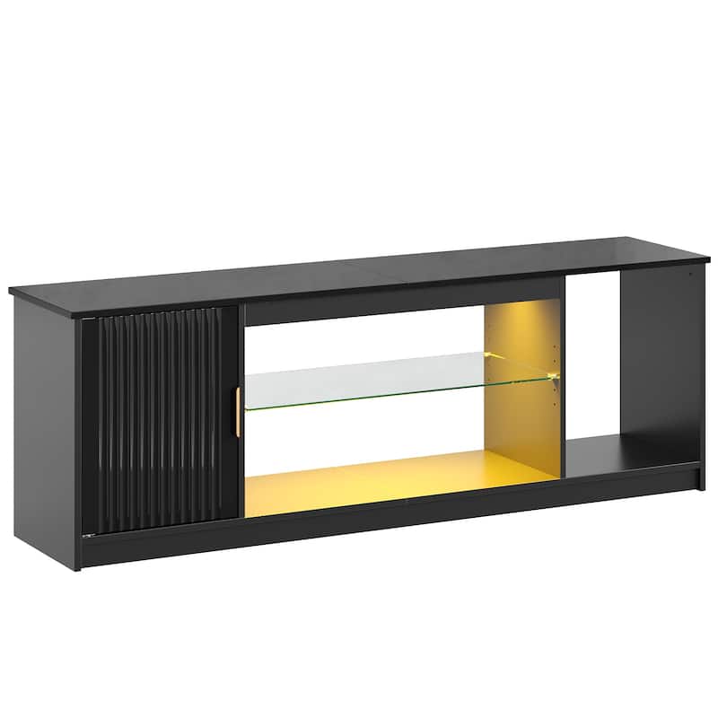 Bestier 57 in. TV Stand Fit TV Up to 65 in., LED Entertainment Center with Cabinet and Adjustable Shelf
