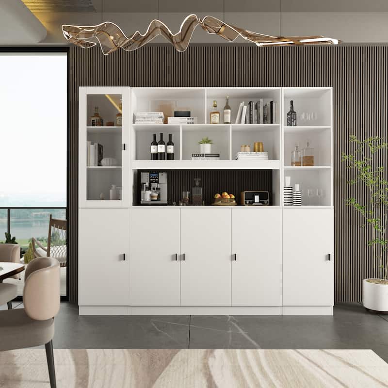 Timechee Combined Bookcase Kitchen Cabinet Display Cabinet Pantry - 6Door-15Shelf