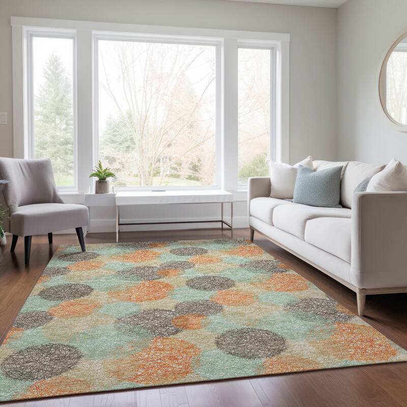 Machine Washable Indoor/ Outdoor Boho Sphere Chantille Rug