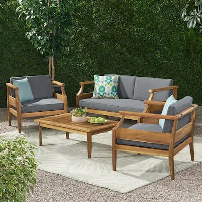 4 Piece Outdoor Patio Furniture Set, All-Weather Wood Conversation Set
