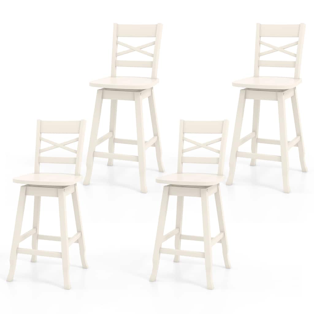 Gymax 4PCS 24'' Counter Height Stool Swivel Bar Stool Rubber Wood w/
