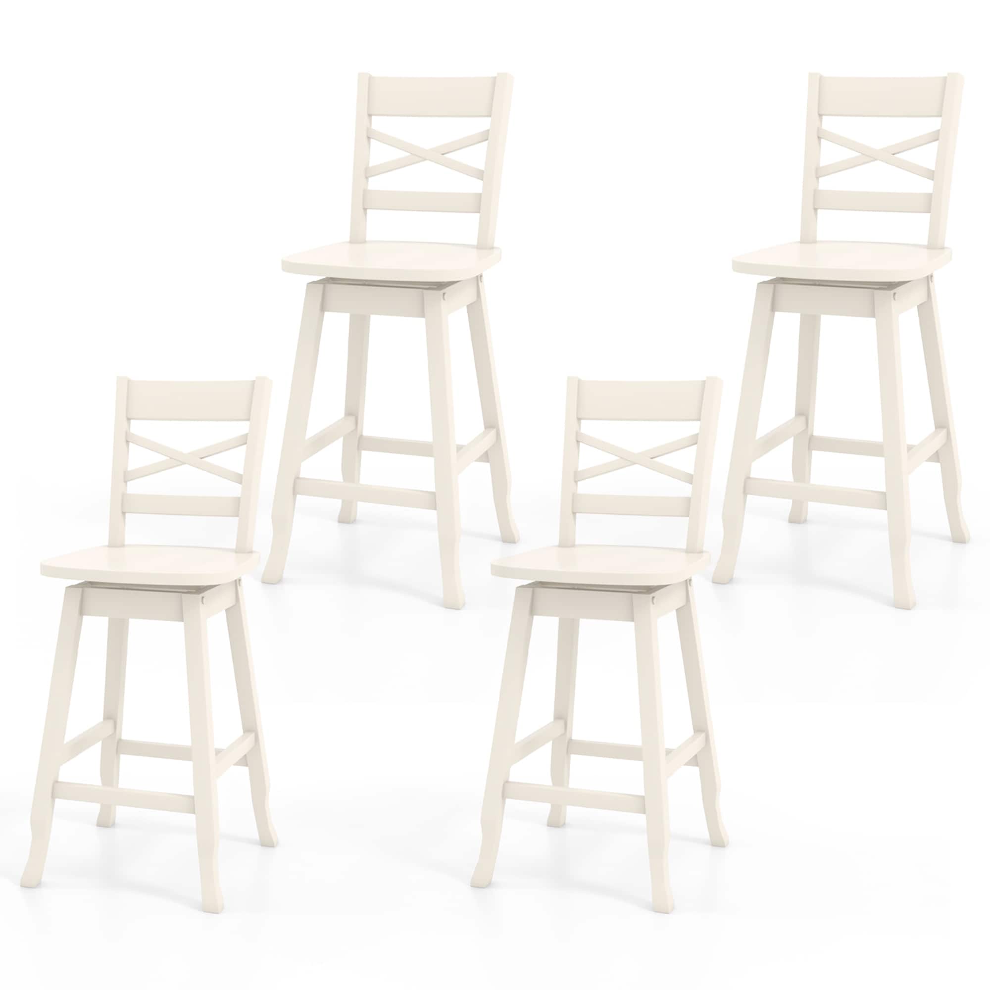 Gymax 4PCS 24'' Counter Height Stool Swivel Bar Stool Rubber Wood w/