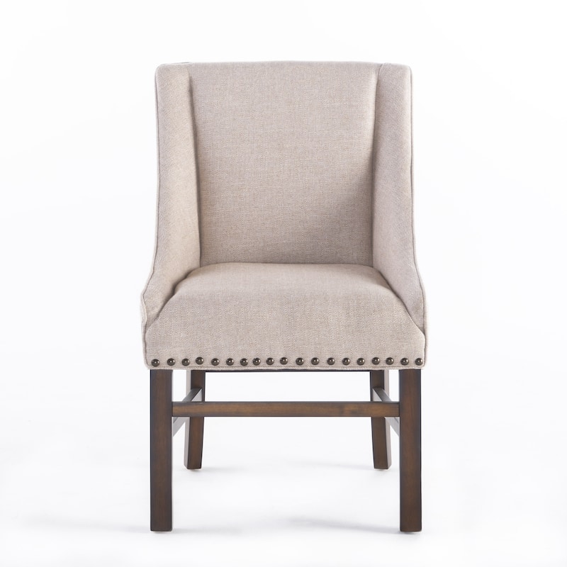 Roomfitters Upholstered Dining Armchair with Nailhead Trim and Curved Backrest, Elegant Accent Chair