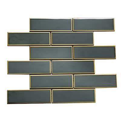 The Tile Life Athena 2x6 Black/ Gold Matte Glass Subway Mosaic Backsplash & Wall Tile