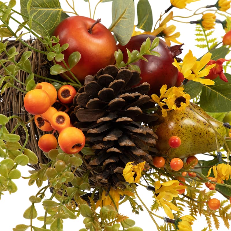 Apples, Berries and Pears Artificial Fall Harvest Cornucopia - 20" - Brown and Green