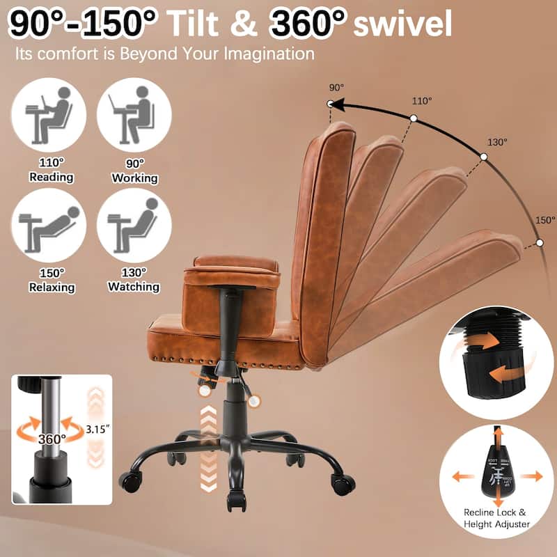 Javlergo Adjustable Home Office Desk Chair Desk Chair Executive Office Chair Computer Chair Ergonomic Mid Back with 360° Swivel