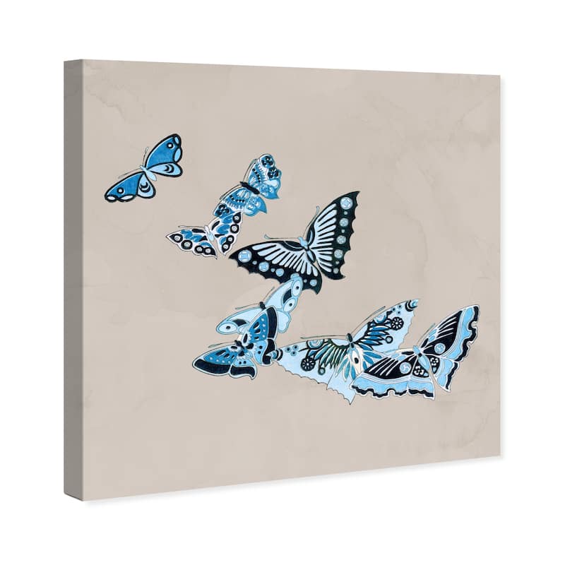 Wynwood Studio Canvas Animals Blue Butterflies Flutter Blue and Light Gray Modern & Contemporary Wall Art Canvas Print