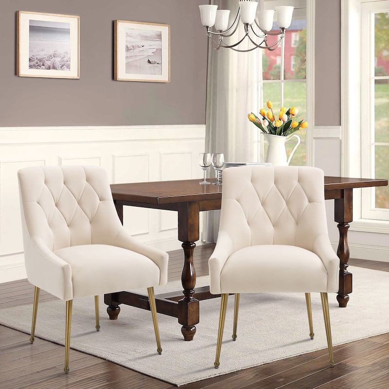 Tufted Velvet Upholstered Accent Dining Chairs Side Chairs (Set of 2) - Beige