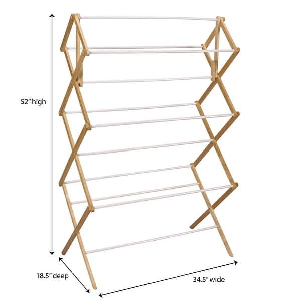 Household Essentials Bamboo Folding Clothes Drying Rack with Sturdy Frame, Folds for Storage - 52" H x 34.5" W x 18.5" D