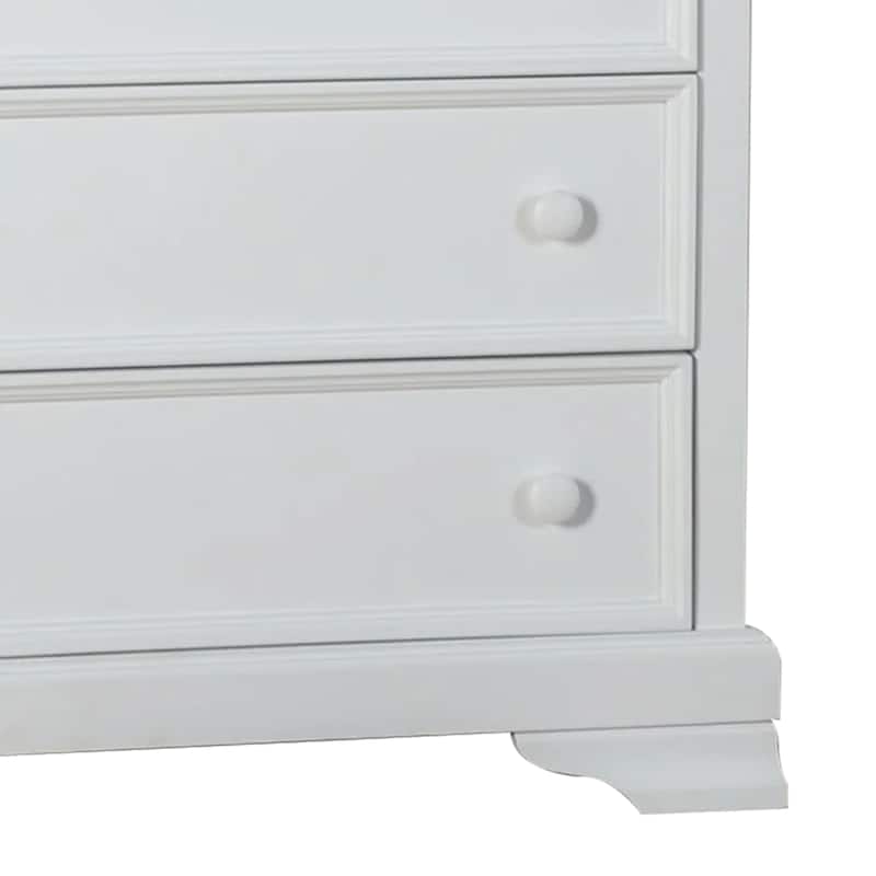 Toli Tall Dresser Chest, 5 Drawers w Round Knobs, White Solid Hardwood