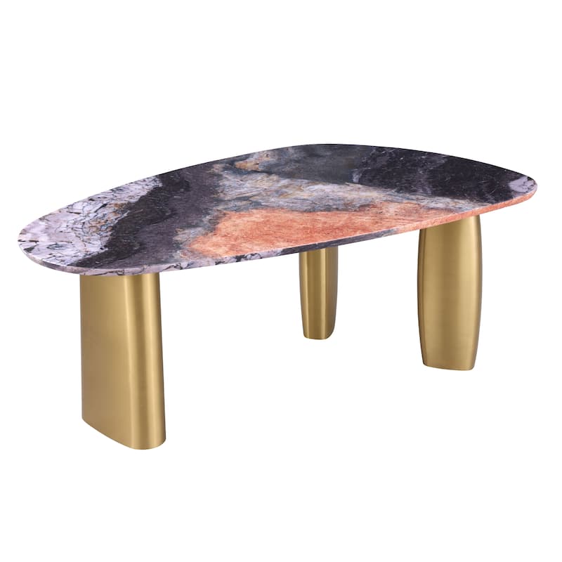 Furniture of America Luvien Modern Multi-Color Sintered Stone Top Oval Dining Table with Gold Legs