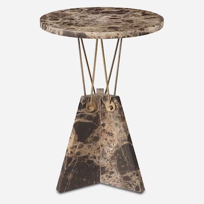 Marble Top Geometric Accent End Table - 23.25" - Brown