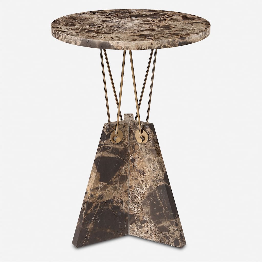 Marble Top Geometric Accent End Table - 23.25" - Brown