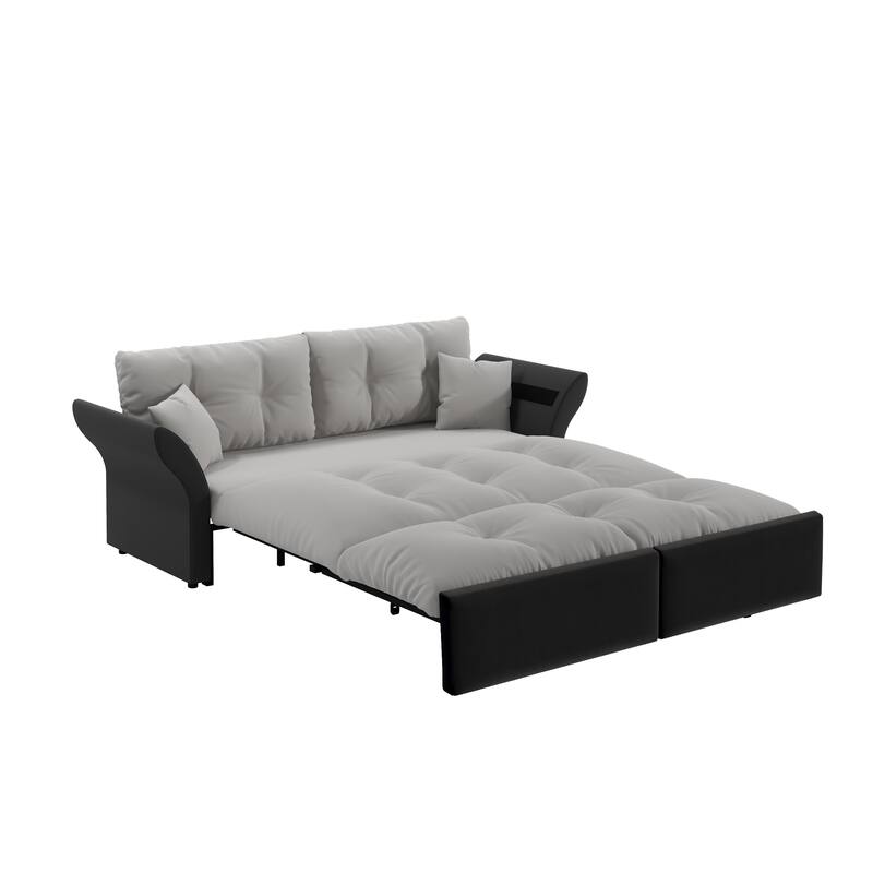 74.8" Queen Pull Out Sofa Bed, 3-in-1 Convertible Sleeper Tufted Sofa with 2 Soft Pillows,Multi-Functional Velvet Loveseat Bed