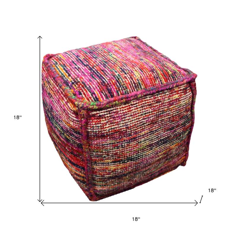 18" Pink Wool Cube Pouf Ottoman