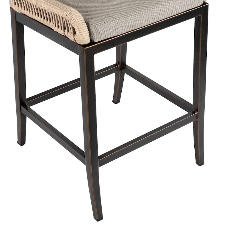 2 Set Modern Aluminum Twill Woven Outdoor Bar Stool Chair Set, Counter Height Stool with Back and Cushion - 40.6"H
