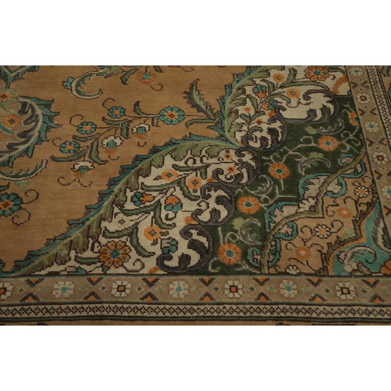 Hand Knotted Oriental 100% Wool Carpet Traditional Floral Oranges & Rust Tabriz Area Rug - 12' 9'' X 9' 7''