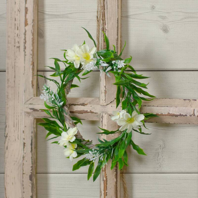 Mini Floral and Foliage Spring Wreath - 7" - Unlit - White